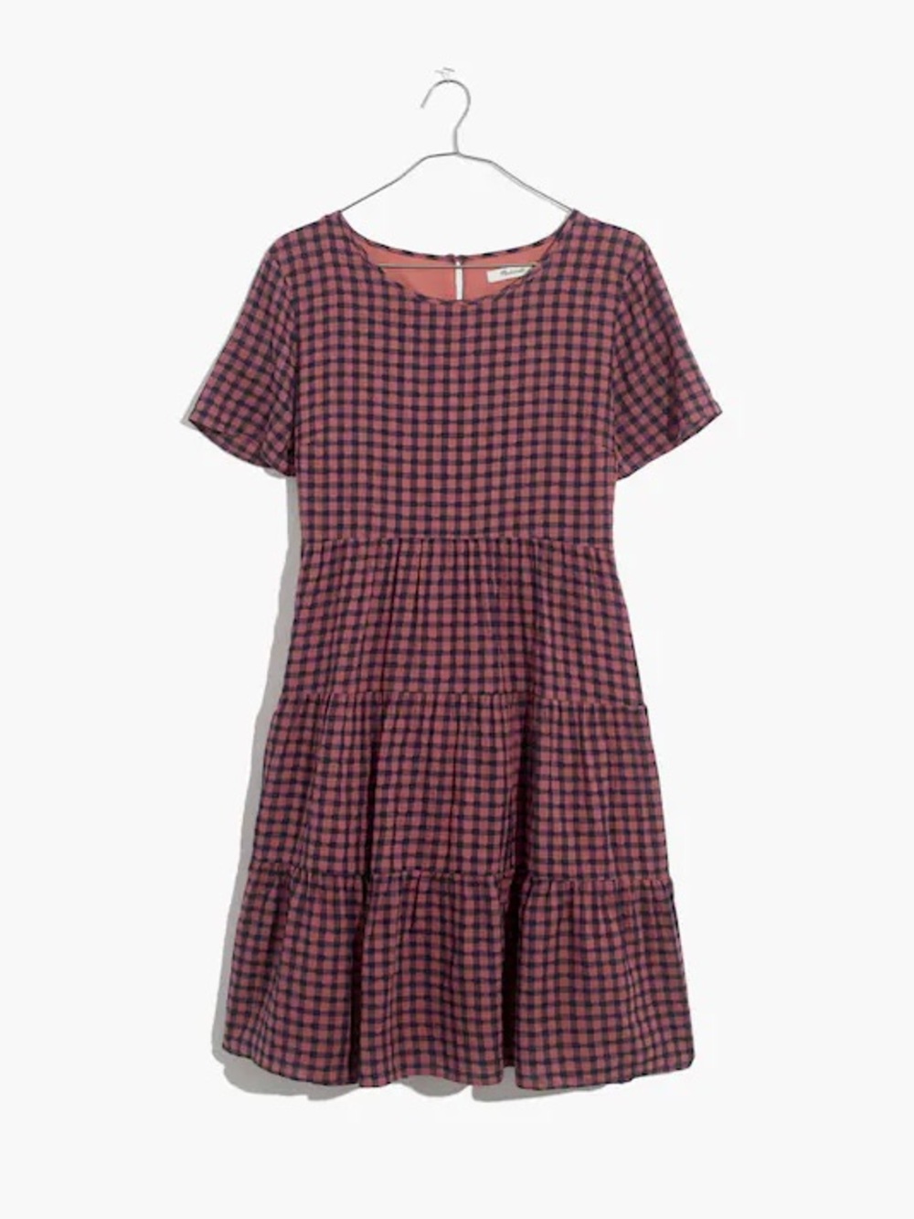 Madewell Short Sleeve Tiered Mini Dress in Gingham Check